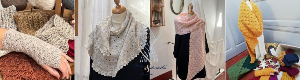 Perles et dentelles de soie - accessoire en laine bonnets, écharpes, foulards. 